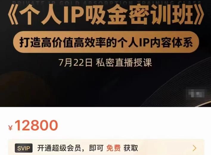 个人IP吸金密训班，打造高价值高效率的个人IP内容体系（价值12800元） - 福利搜 - 阿里云盘夸克网盘搜索神器 蓝奏云搜索| 网盘搜索引擎-福利搜